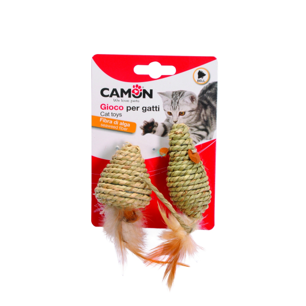 Camon Seaweed Fiber Woven Mouse with Feathers and Bell