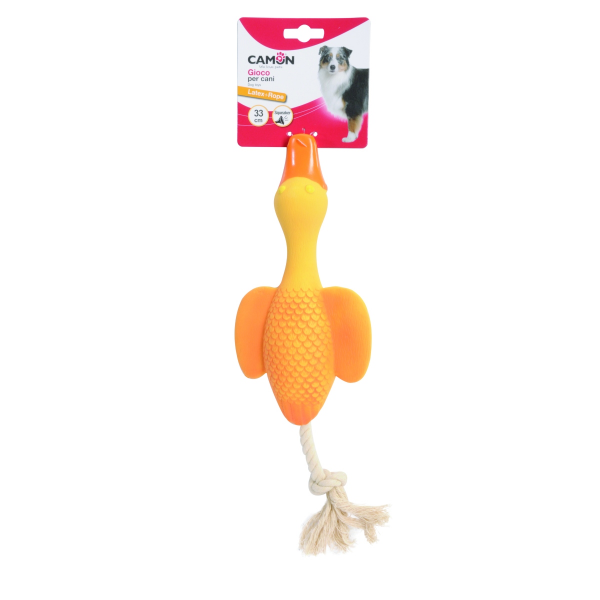 Camon Latex Dog Toy- Goose with Squeaker and Rope 33cm