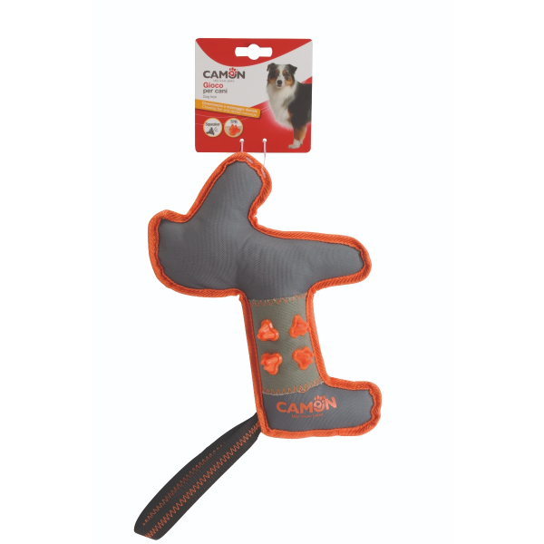 Camon Fabric Dog Toy with TPR Details and Squeaker - Dog with Handle (28x22cm)