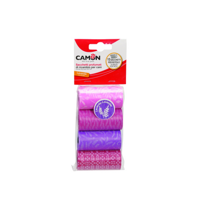 Camon Scented Dog Waste Refill Rolls - Lavender (4 Rolls of 15 Bags Each)