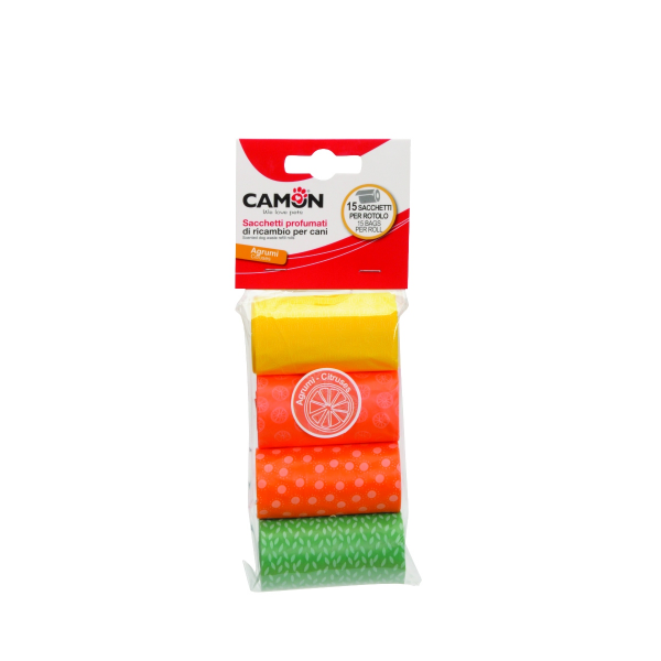 Camon Scented Dog Waste Refill Rolls - Citruses (4 Rolls of 15 Bags Each)