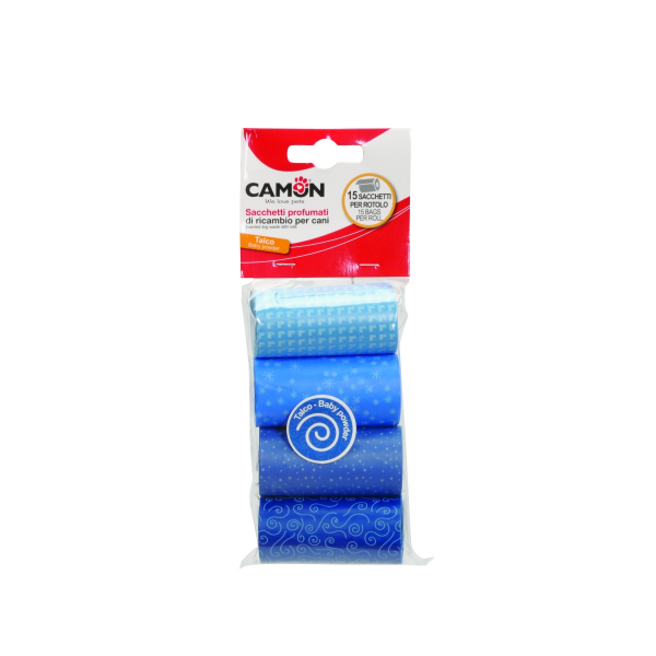 Camon Scented Dog Waste Refill Rolls - Baby Powder (4 Rolls of 15 Bags Each)
