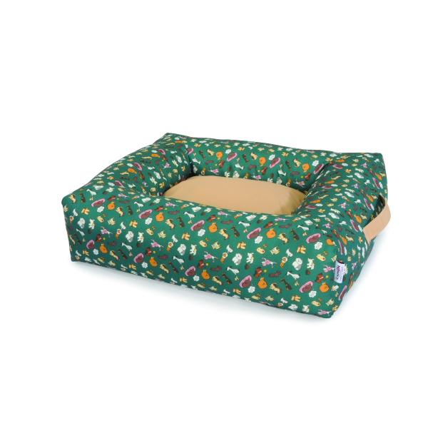 Camon Rectangular Pet Bed with Handle “Green Happy Dog” 80x70x19cm