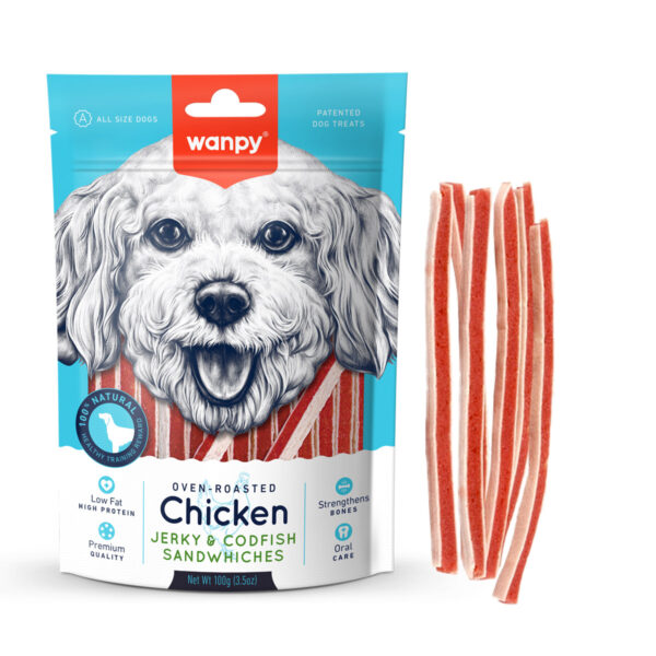 Wanpy Chicken Jerky & Codfish Sandwiches 100g