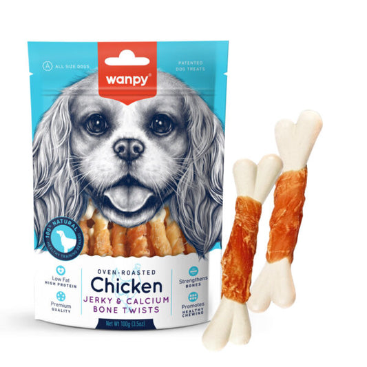 Wanpy Chicken Jerky and Calcium Bone Twists 100g