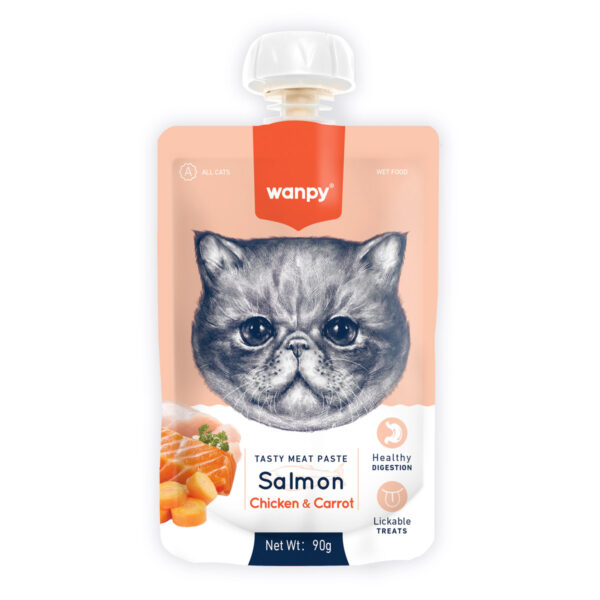 Wanpy Tasty Meat Paste Salmon, Chicken and Carrot for Cats 90g