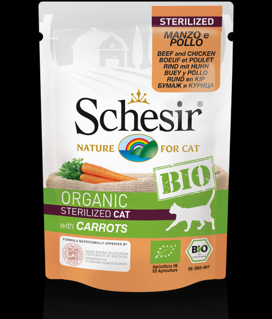 Schesir Cat Pouch Bio Beef and Chicken With Carrots Sterilized in Pate, 85g