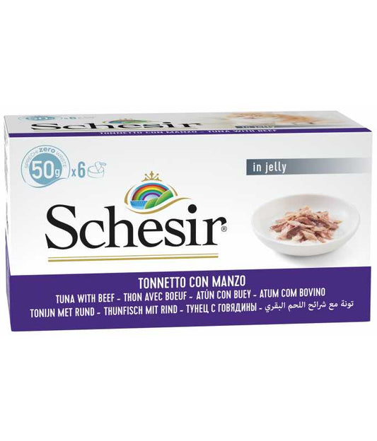 Schesir Cat Multipack Can Tuna with Beef in Jelly, Box of 6x50g