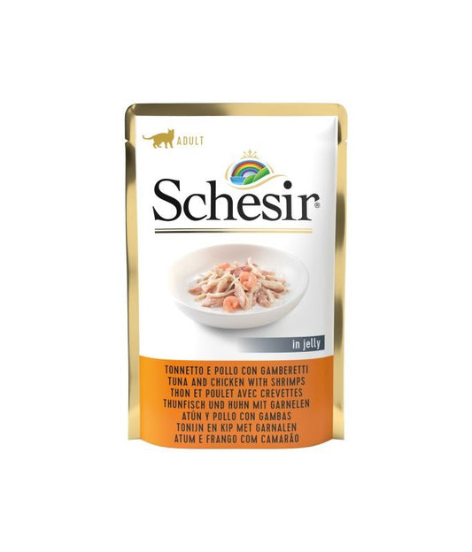 Schesir Cat Pouch Tuna and Chicken with Shrimps in Jelly, 85g