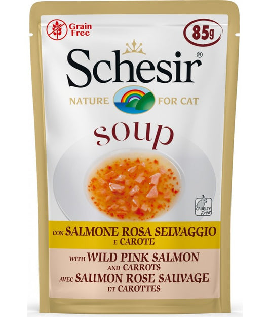 Schesir Cat Soup With Wild Pink Salmon and Carrots, 85g