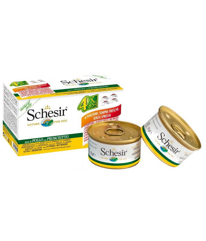 Schesir Dog Wet Food Chicken Fillets With Ham (Pack of 4x85g)