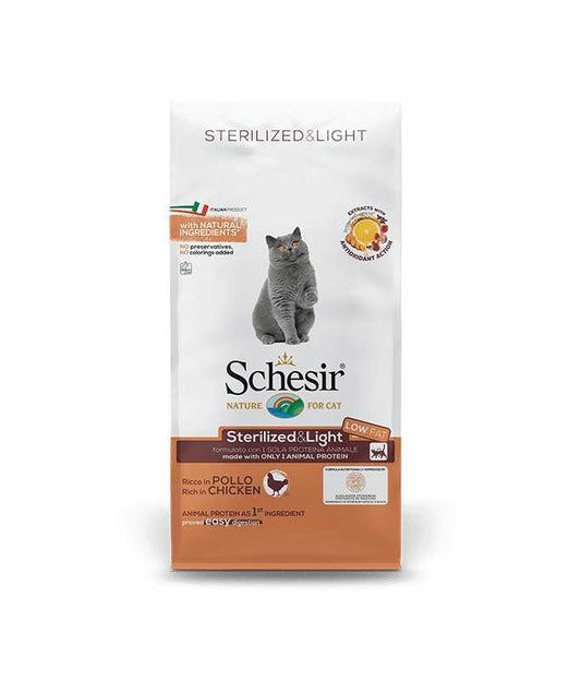 Schesir Cat Dry Food for Adults Sterilized & Light Rich in Chicken