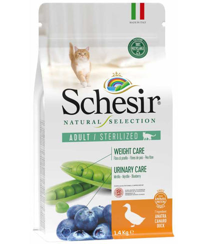 Schesir Natural Selection Dry Food for Sterilized Cats with Duck