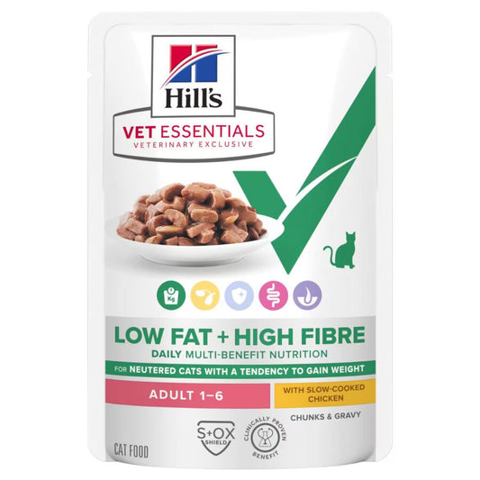 Hill’s Vet Essentials Multi-Benefit + Weight Low fat + High Fibre Wet Cat Food with Slow-cooked Chicken (85g)